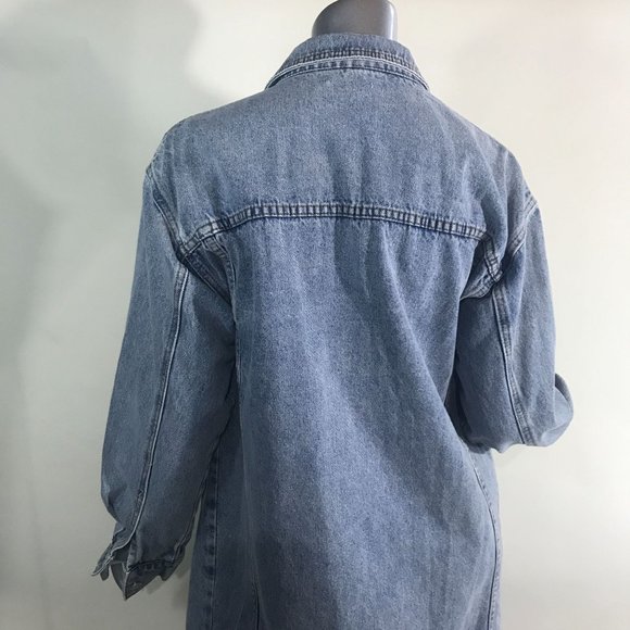 Le Lis Collection Women's Medium Long Line Blue Jean Denim Jacket Button Front P - Picture 5 of 13